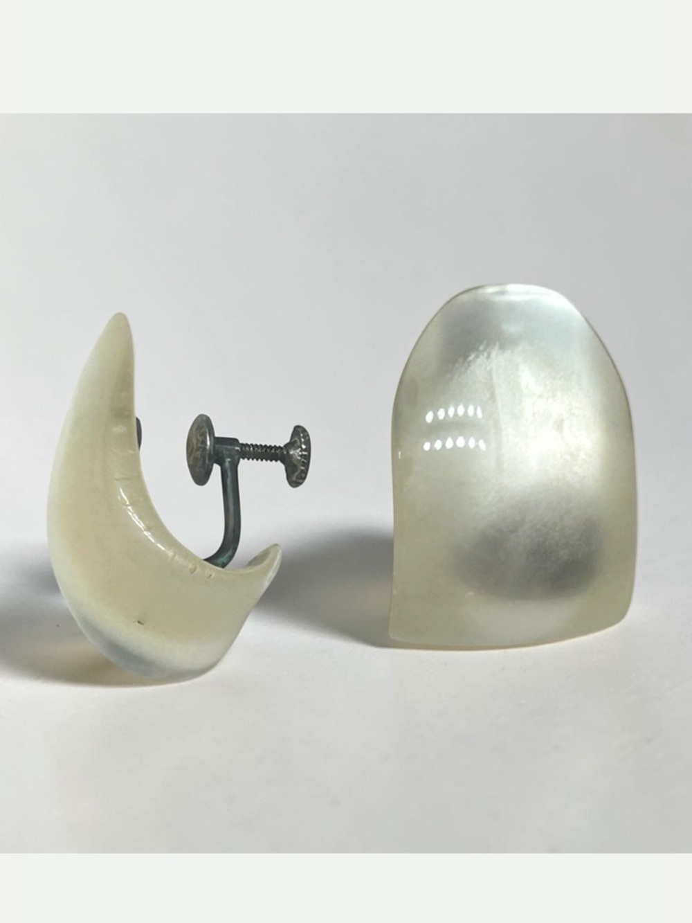 Vintage 1950’s Stamped Sterling Moonglow Lucite Screw Back Clip-On Earrings